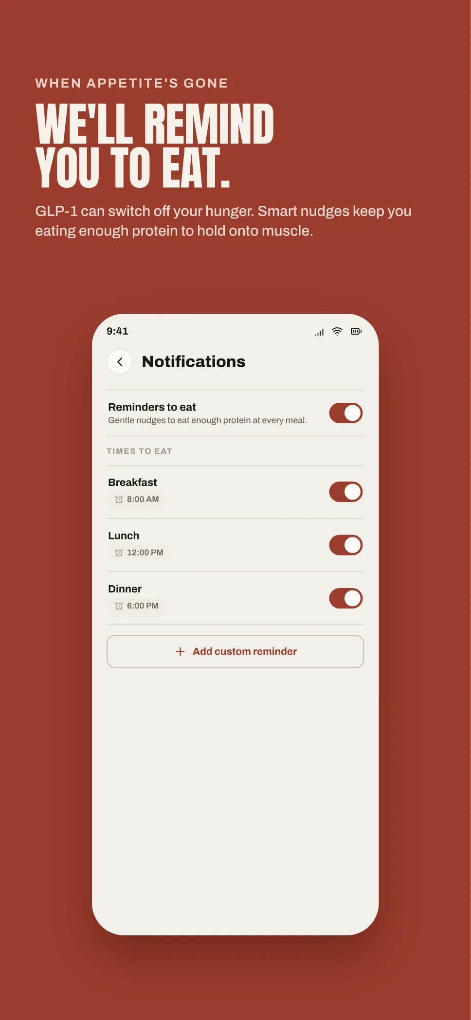 App Store screenshot: reminders to eat enough each day